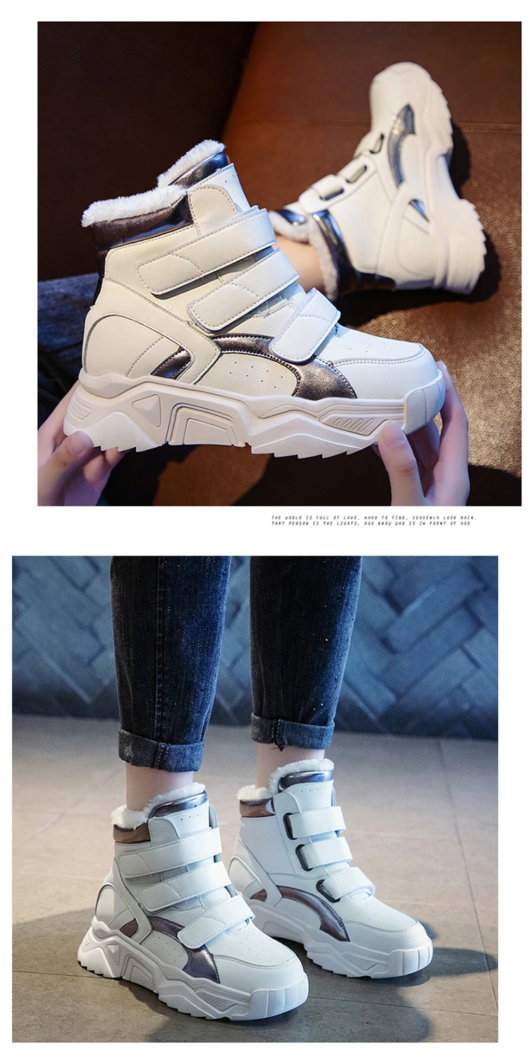 Женская зимняя обувь; женские модные кроссовки с меховой подкладкой; водонепроницаемые Tenis Feminino; обувь с высоким берцем из искусственной кожи; Размеры 35-40