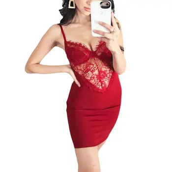 

Womens Lace Hollow Out Nightwear Sexy Nightdress Nightskirt Lingerie Nightgowns Spaghetti Strap Short Underwear Dress