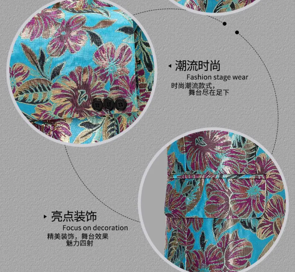 S-5XL New Fit Slim Fashion Flower Blazer Men Singers Host Dj Show Suit Jacket Stage Costumes Bridegroom Wedding Dress Plus Size