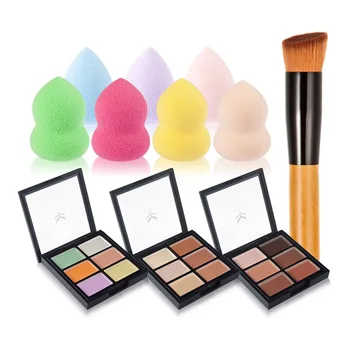 

3pcs/set brand Makeup Set 6 Colors Concealer Palette Foundation Sponge Puff Makeup Brushes Face Contour Cosmetic Make Up Tools