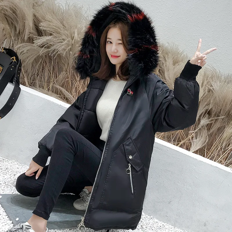 Off Season Winter Korean-style down Jacket Cotton-padded Clothes Women's Mid-length Large Fur Collar Cotton-padded Clothes Women