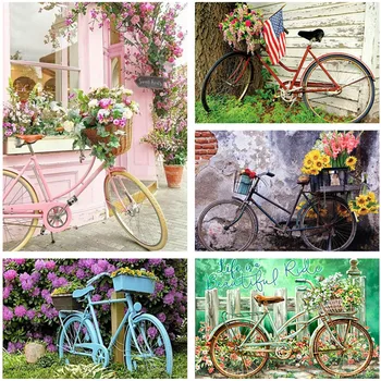 

Diamond Painting Round Drill 5D DIY Set Rhinestone Pink Bike Cross Stitch Kits Home Decor Craft Art