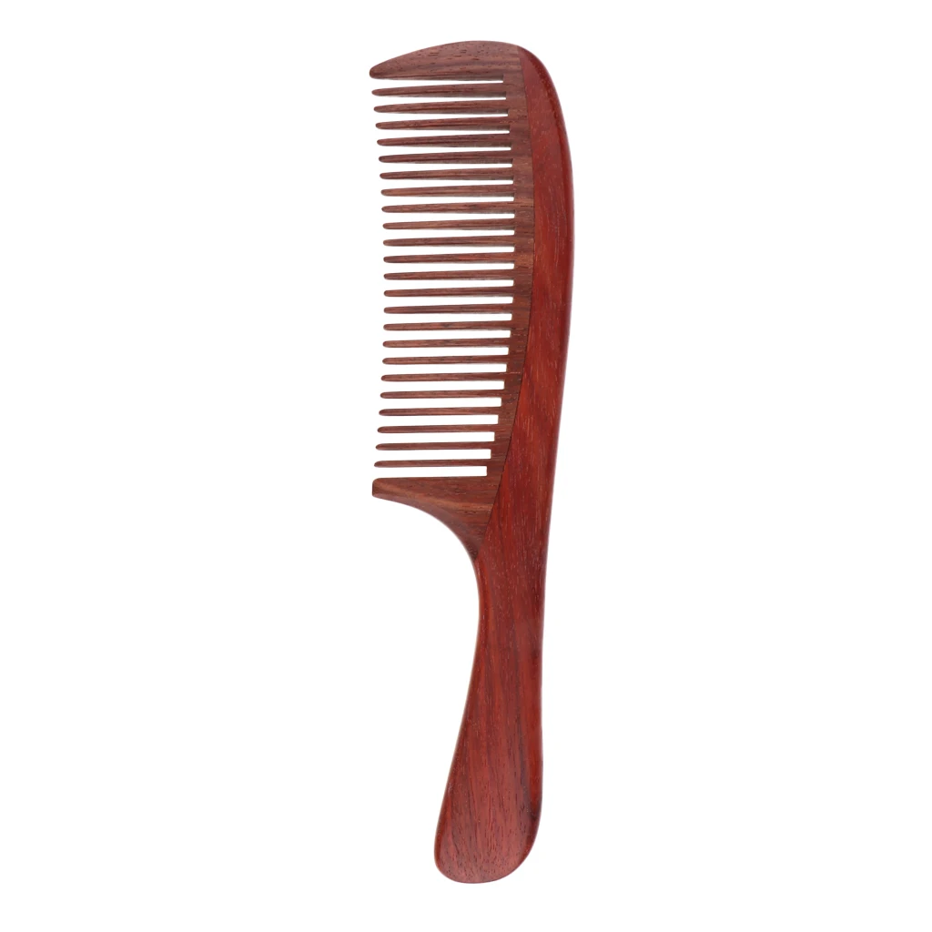 Portable Natural Red Sandalwood Fine Teeth Anti-static Massage Detangling Hair Comb Brush with Handle