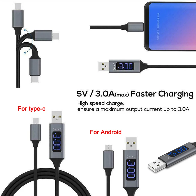 3 А светодиодный кабель для быстрой зарядки, совместимый с Android iPhone type-C PUO88