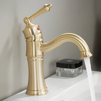 

Bathroom Basin Faucets Sink Mixer Taps Brushed Gold Brass Wash Basin Deck Mounted Single Handle Hot and Cold Faucet Torneira