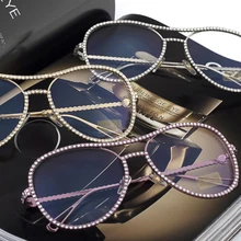 Женские негабаритные металлические оправы прозрачные линзы Стразы для глаз очки Nerd очки