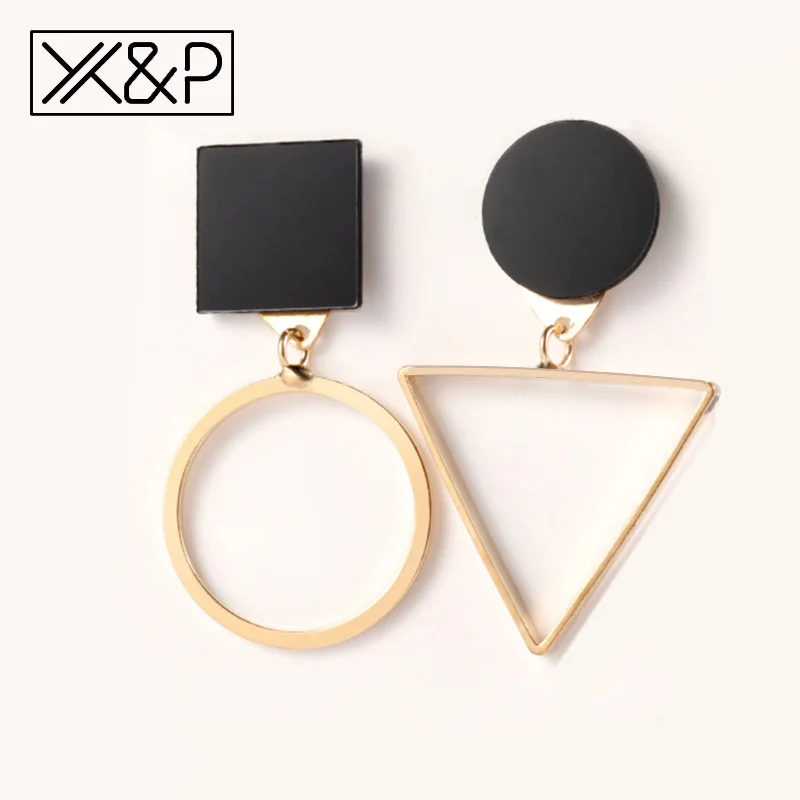 X& P классические корейские асимметричные, геометрической формы золотые серебряные Висячие серьги для женщин модные круглые серьги с подвеской
