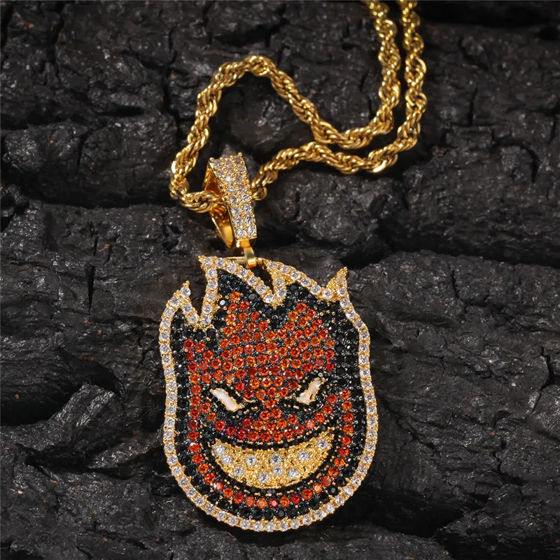 Iced Out Spitfire кулон ожерелье с цепочкой спереди и сзади 2 стиля кубический циркон мужские хип-хоп рок ювелирные изделия