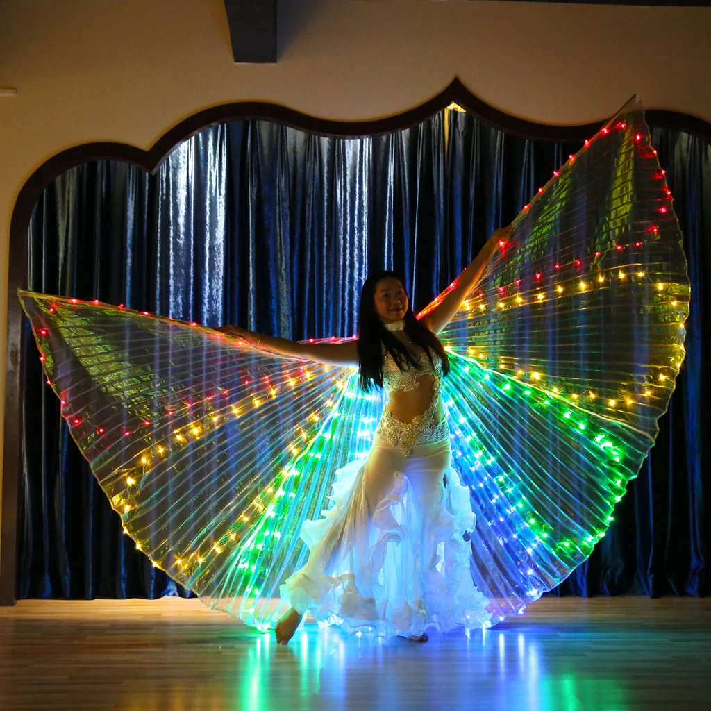 Дамы Девушки Танец живота Костюм светодиодный Isis крыло с телескопическими полюсами