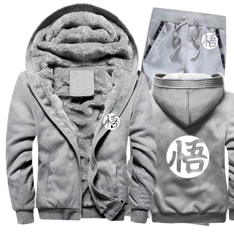 Зимний флисовый утепленный спортивный костюм Аниме Драконий жемчуг Z Гоку мультфильм печати толстовки мужской костюм толстовки куртка+ брюки 2 шт. наборы - Цвет: 820