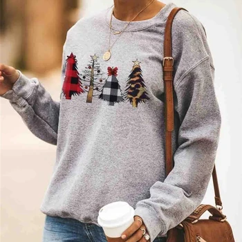 

Hoodie Sweatshirts Women Ladies Long Sleeve Pullover Tops Autumn Casual Crew Neck Christmas Tree Sports Tops