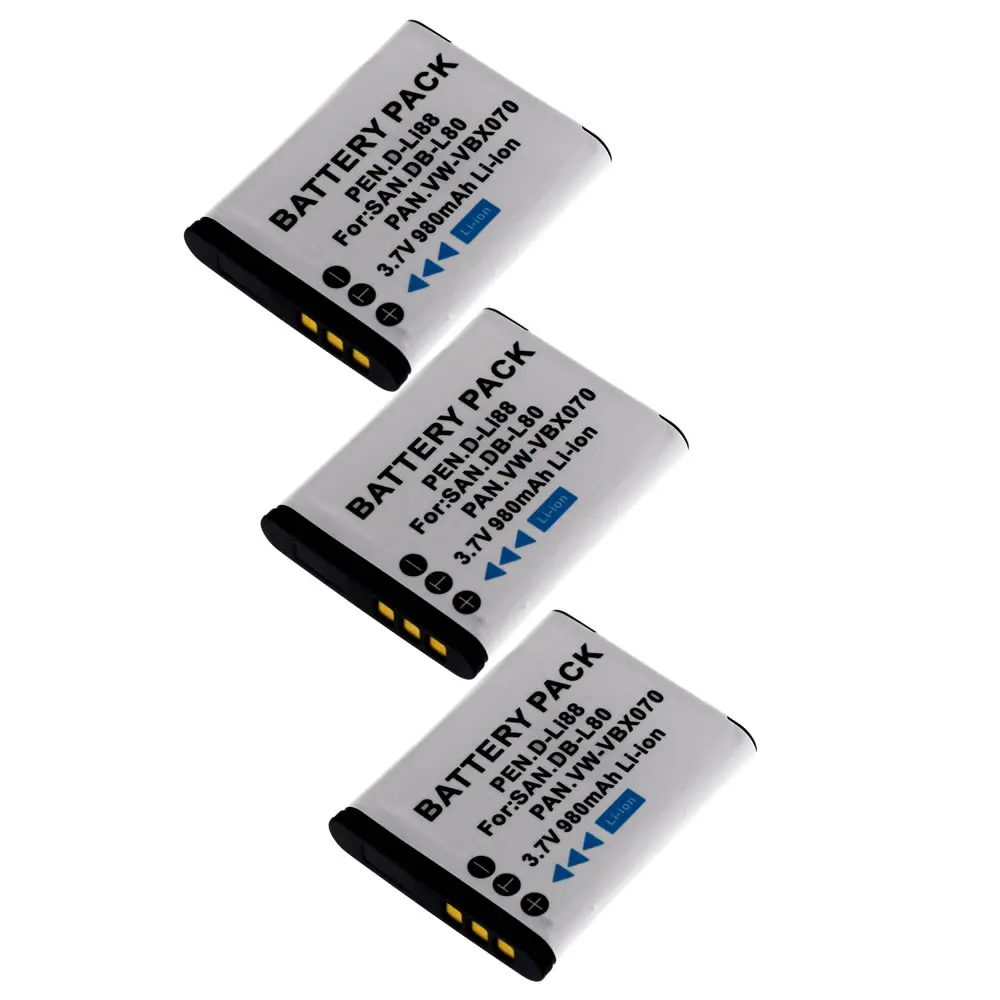 3 шт. аккумулятор для Sanyo DB-L80 DBL80 L80AU &amp VPC-PD1 PD2 X1200 | Электроника