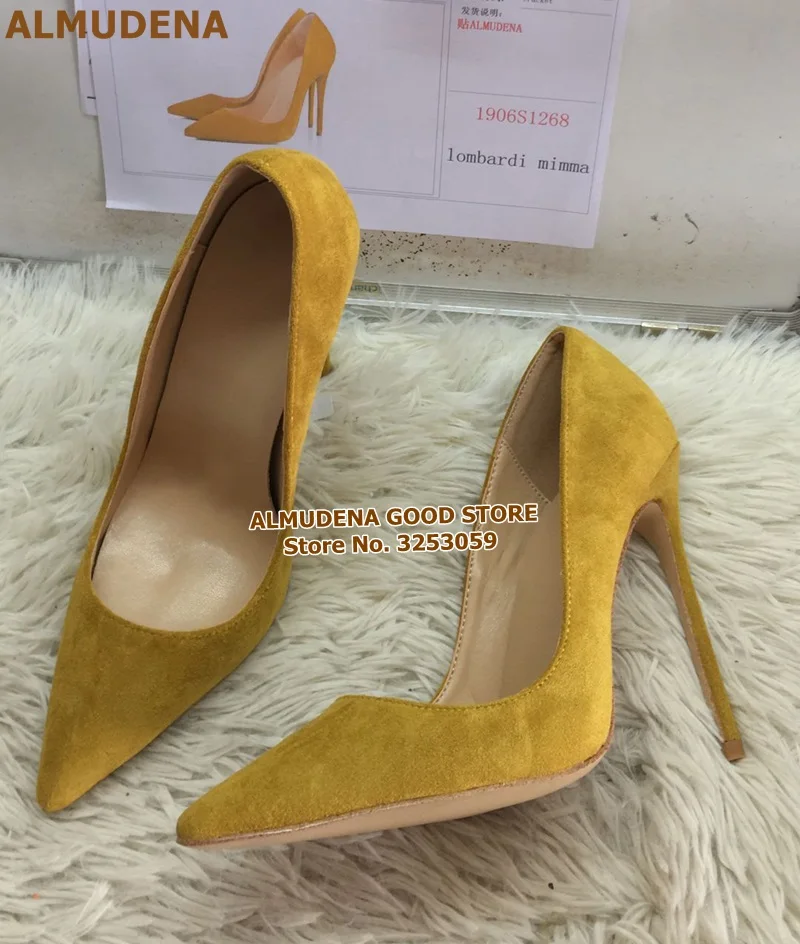 1906S1268 姜黄色绒面尖头 12cm 名流