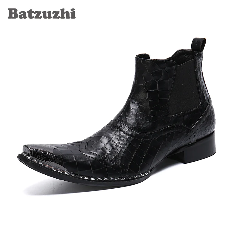 

Ботильоны Batzuzhi мужские из мягкой кожи, ковбойские ботинки, заостренный носок, обувь для вечерние, большие размеры 46, черные