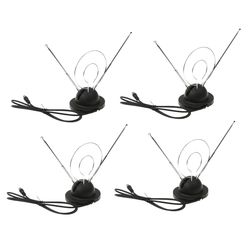 4x Universal Indoor Rabbit Ear TV Antenna for HDTV VHF UHF Dual Loop Coaxial