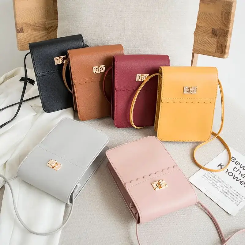 

New Women's Retro Simple Mini Flap Shoulder Bag Mobile Phone Bag Lady Cute PU Leather Metal Lock Messenger Envelope Bags