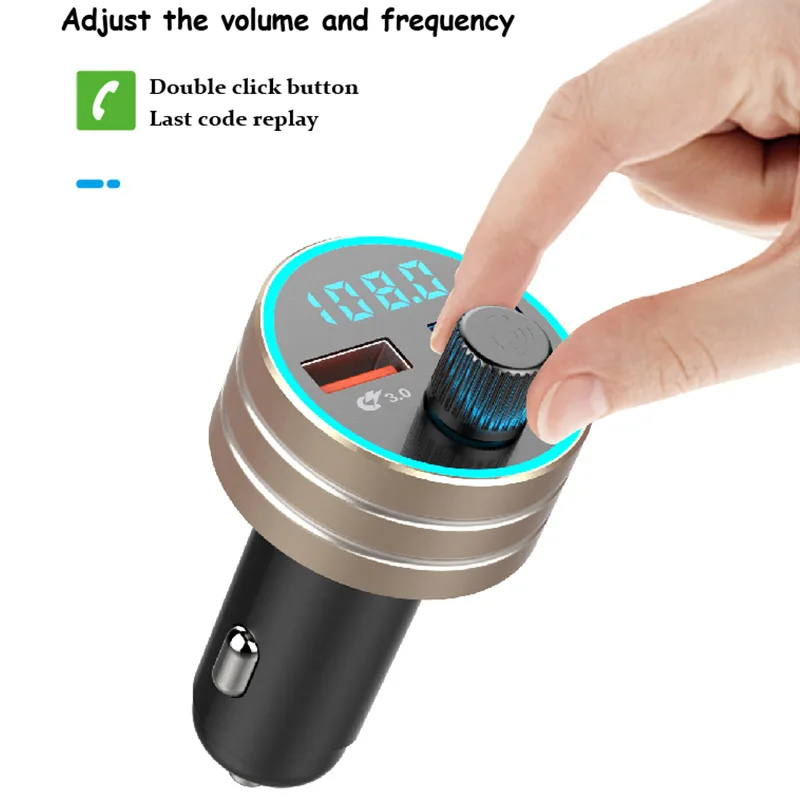 Автомобильный mp3-плеер, FM передатчики, VR робот-модулятор, Bluetooth 5,0, беспроводной автомобильный комплект с громкой связью, QC3.0, адаптер для быстрой зарядки, двойной USB - Формат цифровых медиаданных: Golden