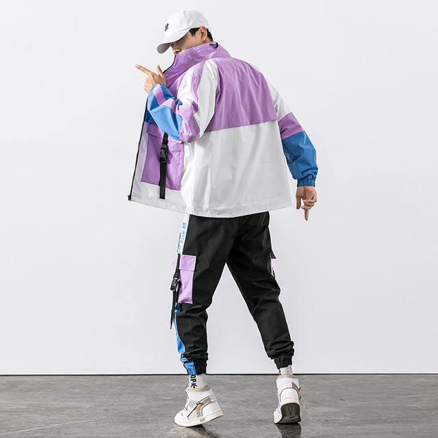 Hip Hop Workwear jacket Mens Tracksuit Jacket+Pants 2PC Sets baseball loose Zipper Ribbons Coat & Long Pants Mens Clothes