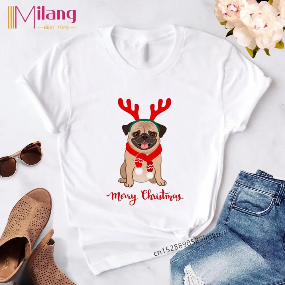 

Suitable all seasons New cute reindeer t shirt women fashion Christmas Harajuku Short Sleeve t shirt White Tshirt Tops clothing