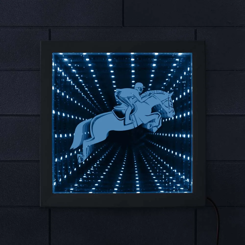 Конный гоночный Конный светодиодный Lighting Infinity Mirror Tunnel Vision деревянный каркас Конный Всадник завораживающий туннель зеркальный светильник