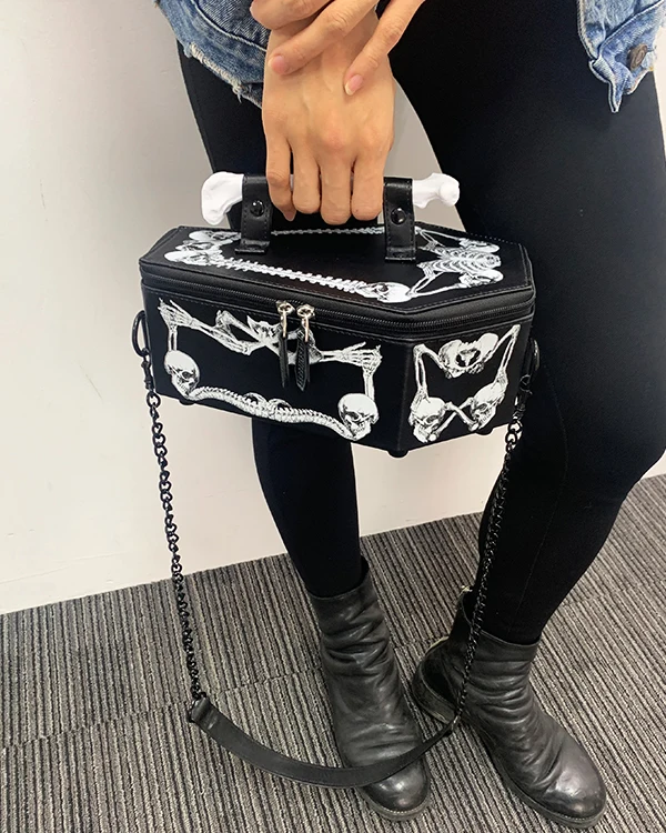 GLC Coffin Purse Skeleton Coffin Bag Gothic Bat Single Shoulder Bag Black PU  main image 2