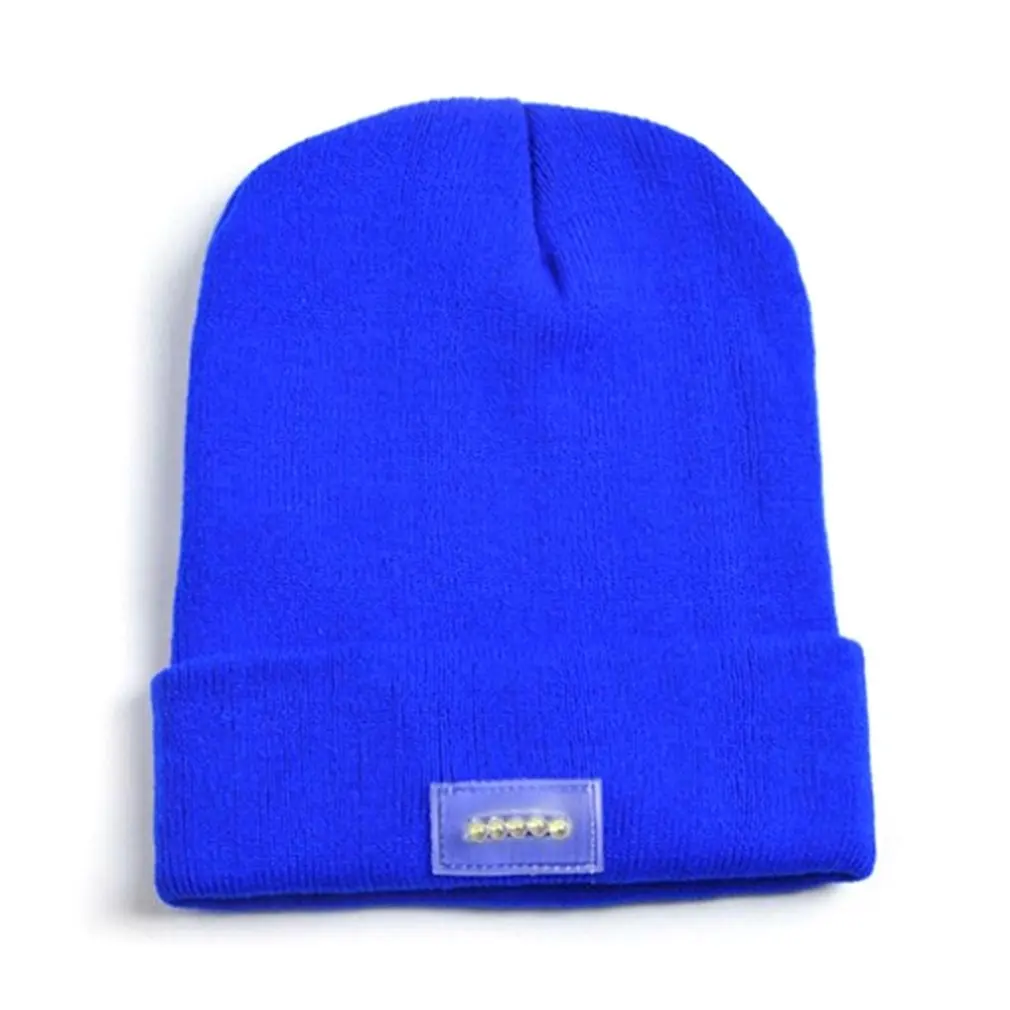 Светодиодный светильник, светящаяся вязаная акриловая шляпа Beanie, теплая зимняя пряжа, шапка для кемпинга, ночной крючок, шляпа в стиле хип-хоп, повседневные разноцветные шапки - Цвет: blue