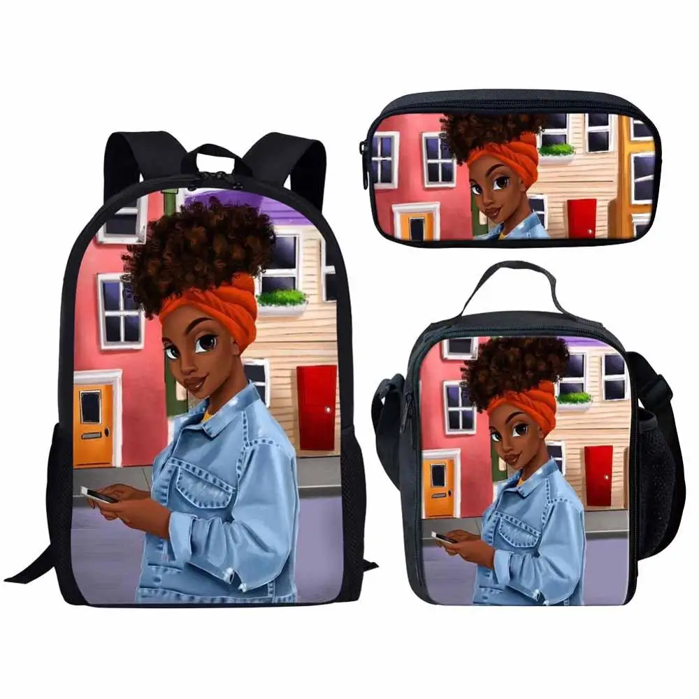 YQ4551CGK FORUDESIGNS/3 шт./компл. школьные сумки для детей, черные девочки, волшебный Африканский детский школьный рюкзак школьный портфель, сумка на плечо - Цвет: YQ4551CGK
