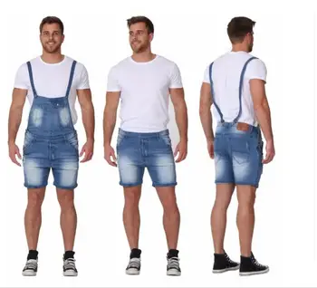 

Retro Slim Denim Bib Pants Men's Slim Pants Stretch Sling Pants Plus Sizes S-XXL Short Overalls Blue Men Short Bib Pants