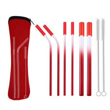 

8 Pcs Set 304 Stainless Steel Drinking Metal Straw Set Rainbow Multi-Colored Reusable Tumblers Suit with Anti-Scratch Silicone H