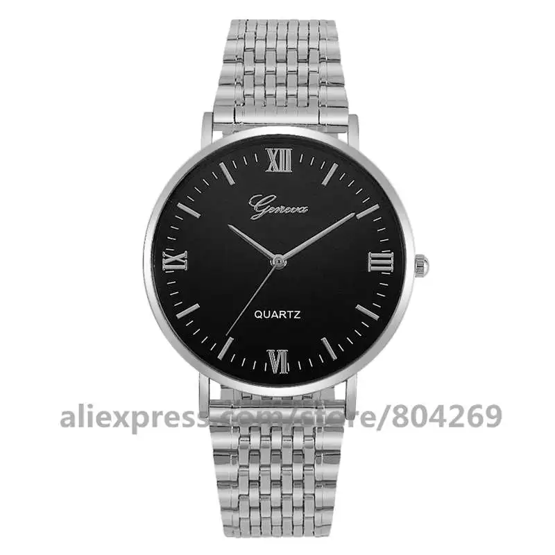 silver black Модные наручные часы из сплава без стразы Кварцевые часы Женские нарядные часы 8697 - Цвет: silver black