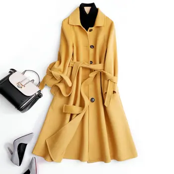 

Spring Autumn Winter New Women's Casual Wool Blend Trench Coat Oversize Long Coat with belt Women Wool Coat Cashmere Outerwear
