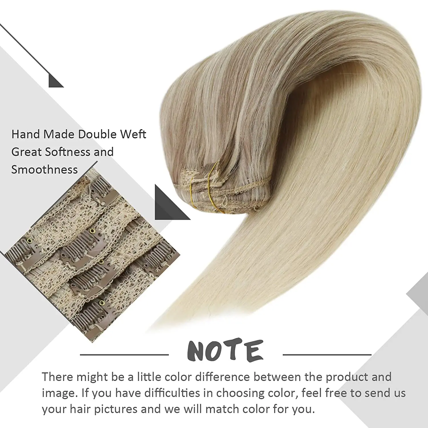 VeSunny Clip in Hair Extensions Machine Made Remy Human Hair for Women Silky Straight Human Clip in Extensions Double Weft