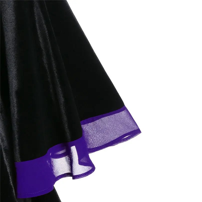 New Fashion Halloween Dress Women Velvet Plus Size Halloween Lace Up Patchwork Long Sleeve Mini Dress Vestidos 4S04 (8)