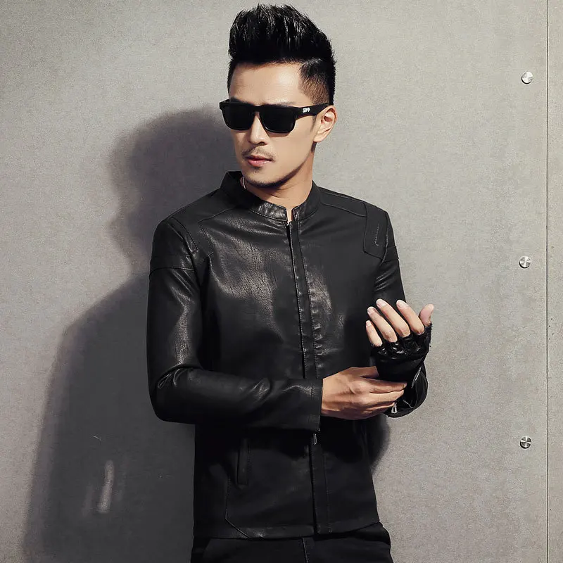 Осень и зима стиль корейский стиль Slim Fit Стенд воротник Мужская кожаная куртка Молодежный Локомотив pu кожаная куртка повседневная