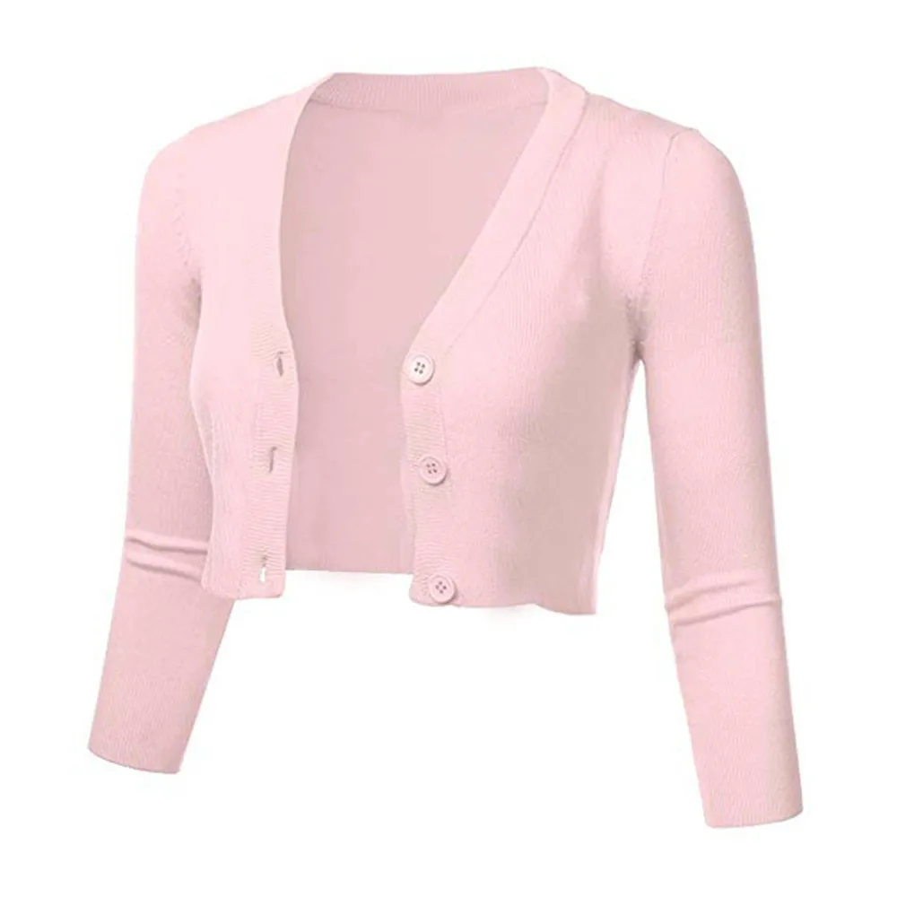 

Summer Sweater Women Solid Casual Button Down 3/4 Sleeve Cropped Bolero Short Coat Cardigan Winter Clothes Ladies Blouse