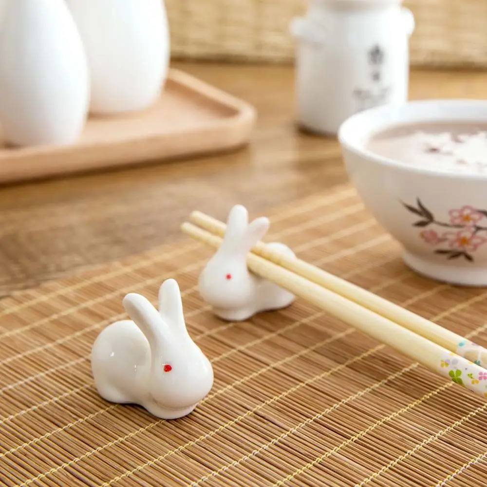 1Pc Cute Rabbit Ceramic Chopstick Holder Creative Spoon Fork Holder Stand  Chopsticks Rack Pillow Kitchen Chopstick Rest Rack