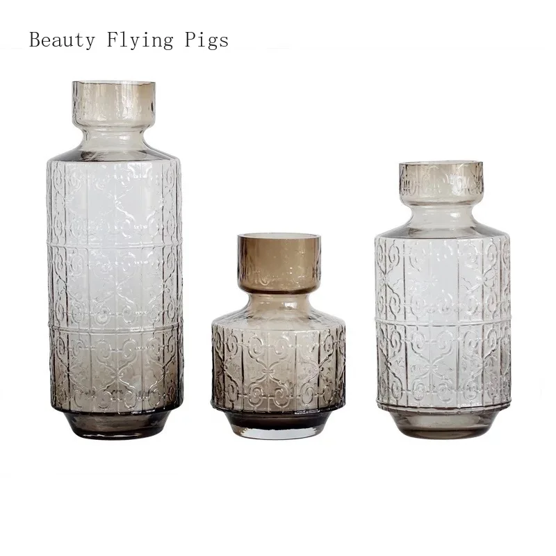Direct sales new style rural style blue creative embossed glass hydroponic Madrid vase personality home decoration ornaments