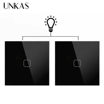 

UNKAS Waterproof and Fireproof Light Switch EU Standard Luxury Glass Crystal Panel 1 Gang 2 Way Light Wall Touch Switch