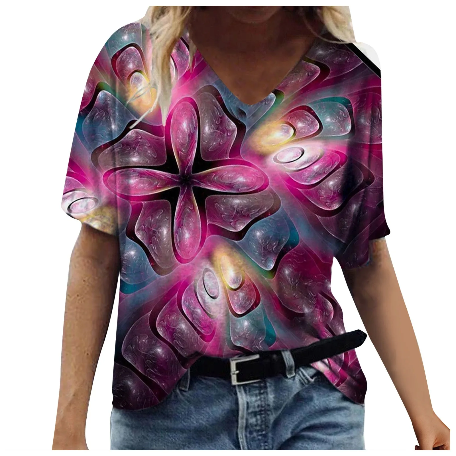 Tshirt Oversize Manga Fashion Women's Summer Printed Short Sleeve V ...