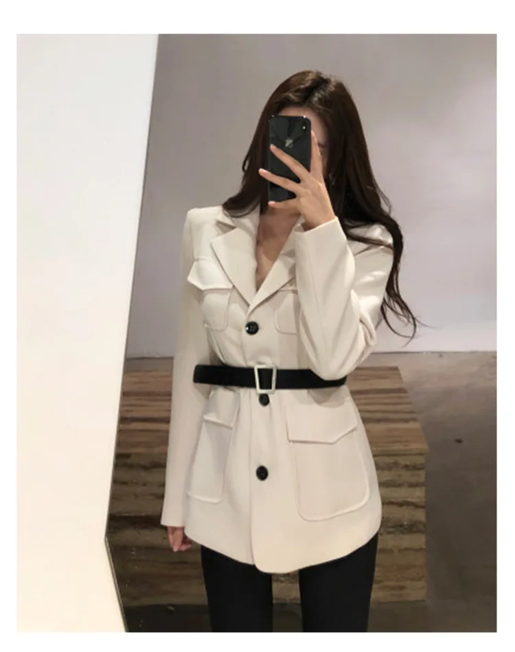 Осень Южная Корея Dongdaemun стиль приталенный пояс Универсальный шикарный красивый однобортный маленький костюм пальто