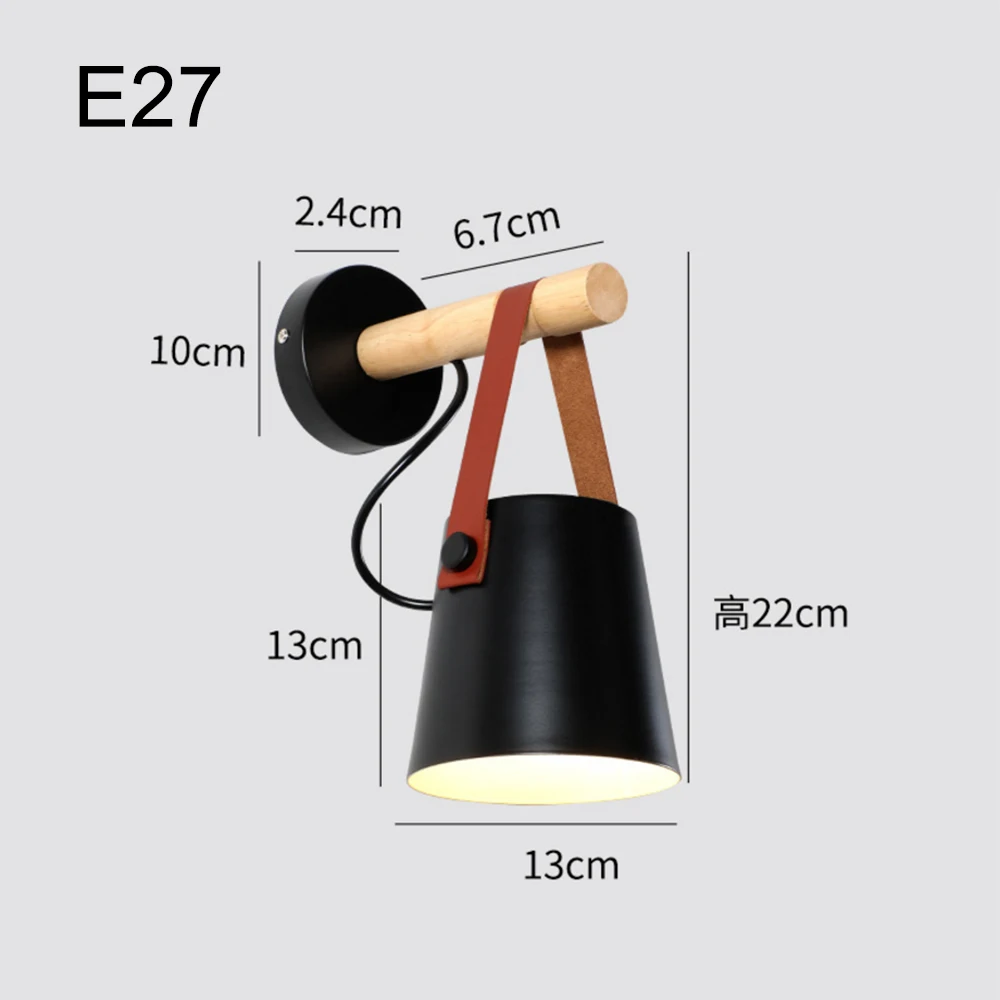 Black Lampshade 220 В деревянный светодиодный настенный светильник E27 прикроватный светильник ночник современный скандинавский дизайн настенные бра для гостиной пояс белый/черный абажур - Цвет абажура: Black Lampshade