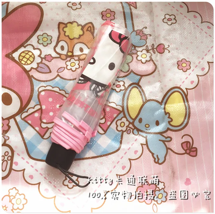 Hello kitty, прозрачный зонтик, три сложения, милый складной зонтик, креативный, принцесса, зонтик для девушек, студентов, детей, зонтик для женщин