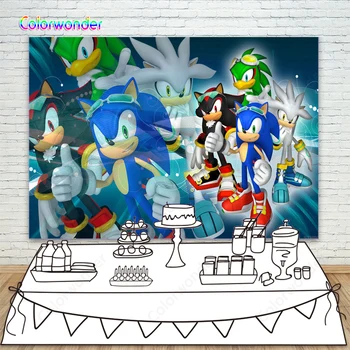 

Background Photography Sonic the Hedgehog Boys Happy 8th Birthday Party Supplies Backdrops Dessert Table Banner Poster Photocall