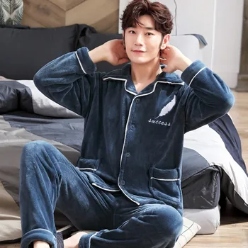 

Pajama Sets Men 2020 Spring Thick Warm Flannel Men Long Sleeve Coral Velvet Sleepwear Suit Loungewear Homewear Home Clothes