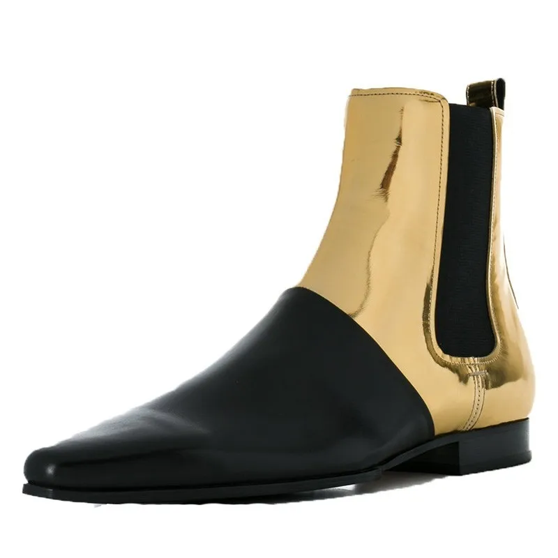 

2020 New Summer Retro Men Genuine Leather Chelsea Boots Fashion Pointed Toe Boots Breathable Spliced Leather Dress Shoes