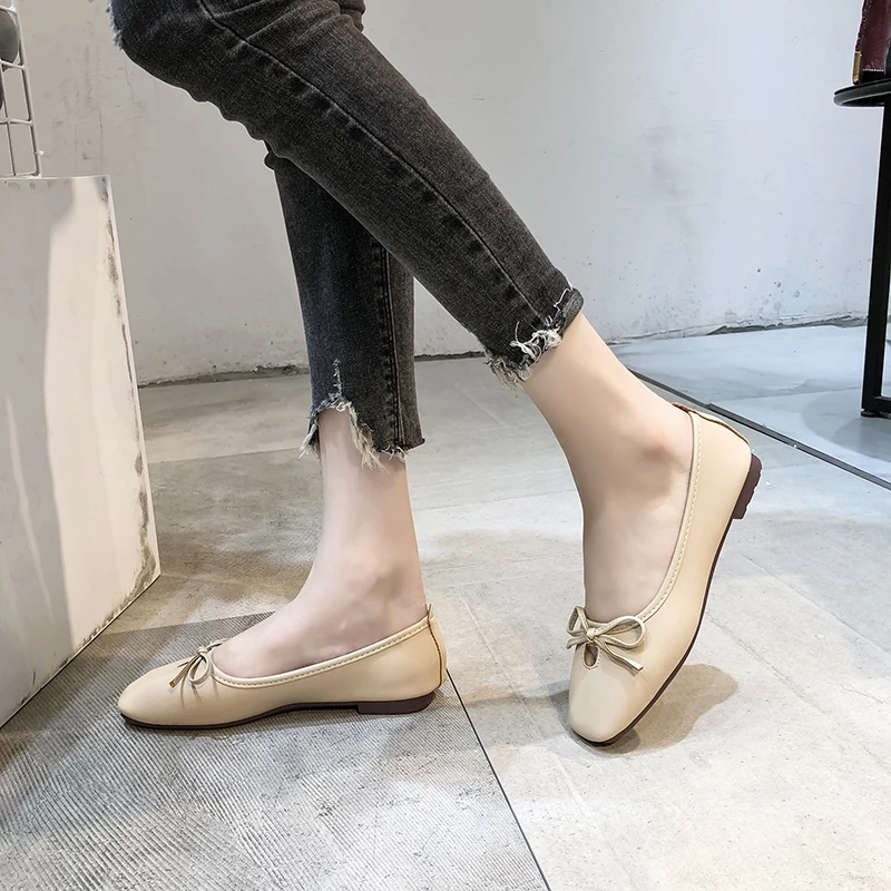 

Spring Bowknot Womens Shallow shoe Ladies Ballet Flat Slip On Shoes Casual Square head Shoes Sapato Slip On Loafes U19-13