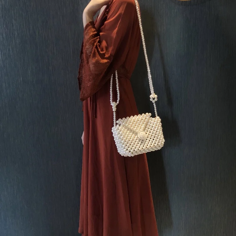 

Beaded Pearl Bag Original Retro Handmade Large Capacity Shoulder Slung Pearl Stray Bag