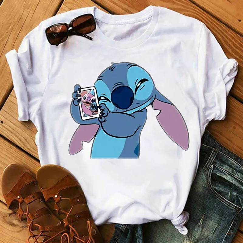 BONJEAN Lilo Stitch Harajuku Kawaii, женские футболки, модная футболка с милым мультяшным принтом, Женские повседневные топы, футболки