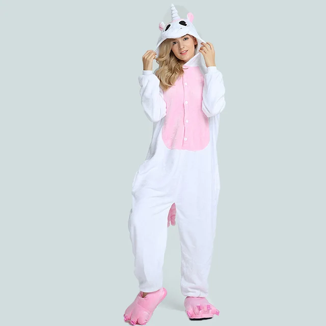 Kigurumi Unicorn Pajama Adult Animal Stitch Onesie Boys Girls Women Men Couple Winter Pajama Suit Sleepwear Flannel Pijama - Цвет: As shown