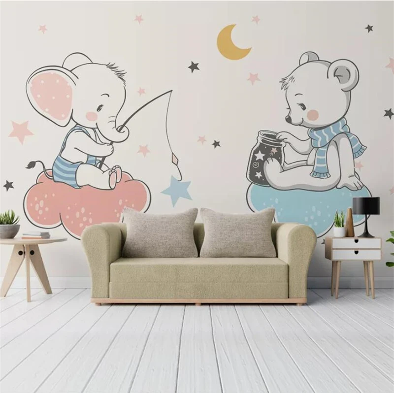 Beibehang-Customized-large-murals-fashion-home-Nordic-simple-fashion-elegant-small-elephant-fishing-animal-children-s (1)